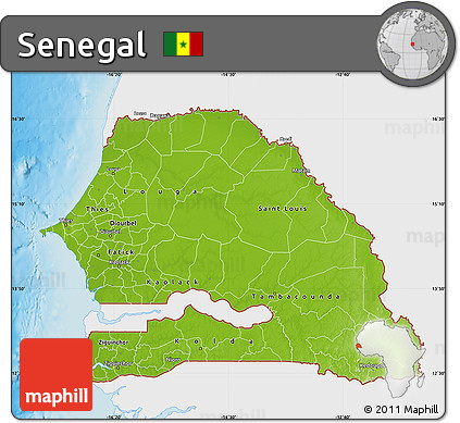 Physical Map of Senegal, single color outside