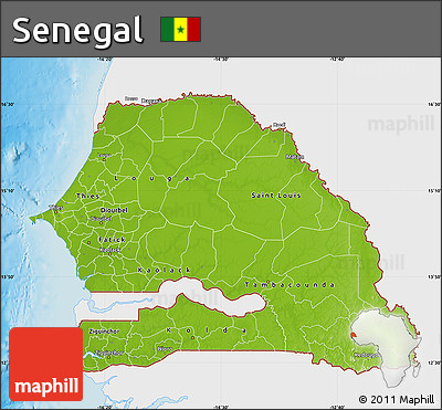 Physical Map of Senegal, single color outside