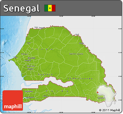 Physical Map of Senegal, single color outside