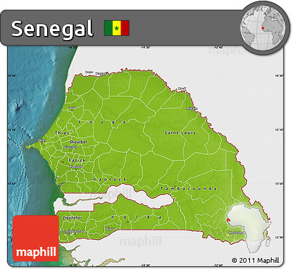 Physical Map of Senegal, single color outside, satellite sea
