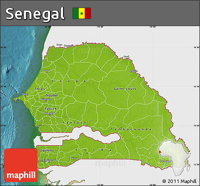 Physical Map of Senegal, single color outside, satellite sea