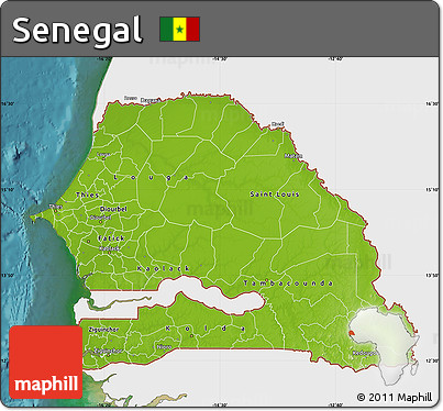 Physical Map of Senegal, single color outside, satellite sea