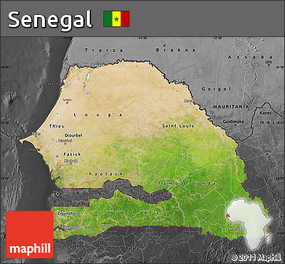 Satellite Map of Senegal, darken, desaturated