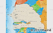 Shaded Relief Map of Senegal, political outside