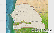 Shaded Relief Map of Senegal, satellite outside