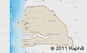 Shaded Relief Map of Senegal, single color outside, bathymetry sea, shaded relief sea