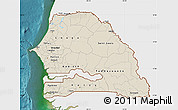 Shaded Relief Map of Senegal, single color outside, satellite sea