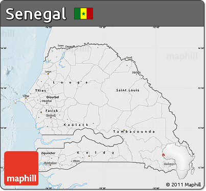 Silver Style Map of Senegal, single color outside