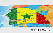 Flag Panoramic Map of Senegal, political outside, flag centered