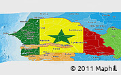 Flag Panoramic Map of Senegal, political shades outside, flag centered