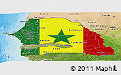 Flag Panoramic Map of Senegal, satellite outside, bathymetry sea, flag centered