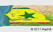 Flag Panoramic Map of Senegal, satellite outside, flag aligned to the middle