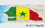 Flag Panoramic Map of Senegal, shaded relief outside, bathymetry sea