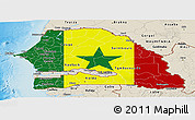 Flag Panoramic Map of Senegal, shaded relief outside, flag centered