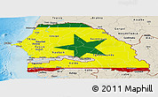 Flag Panoramic Map of Senegal, shaded relief outside, flag aligned to the middle