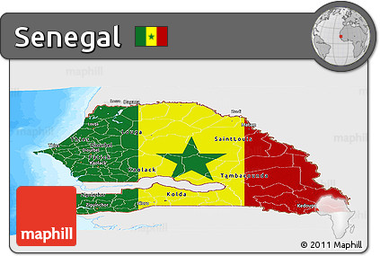 Flag Panoramic Map of Senegal, single color outside, bathymetry sea