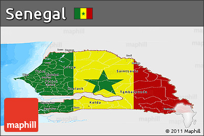 Flag Panoramic Map of Senegal, single color outside, bathymetry sea