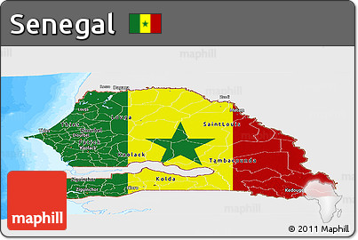 Flag Panoramic Map of Senegal, single color outside, bathymetry sea