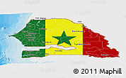 Flag Panoramic Map of Senegal, single color outside, bathymetry sea, shaded relief sea