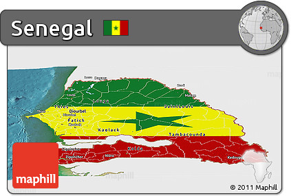 Flag Panoramic Map of Senegal, single color outside, satellite sea, flag rotated