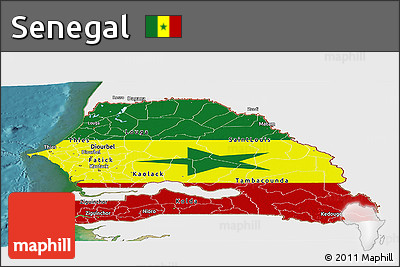 Flag Panoramic Map of Senegal, single color outside, satellite sea, flag rotated