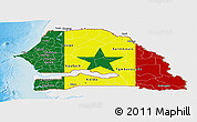 Flag Panoramic Map of Senegal, single color outside, shaded relief sea, flag centered