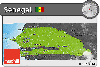 Physical Panoramic Map of Senegal, darken, desaturated, land only