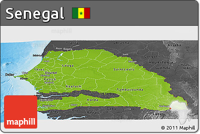 Physical Panoramic Map of Senegal, darken, desaturated, land only
