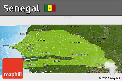 Physical Panoramic Map of Senegal, darken, land only