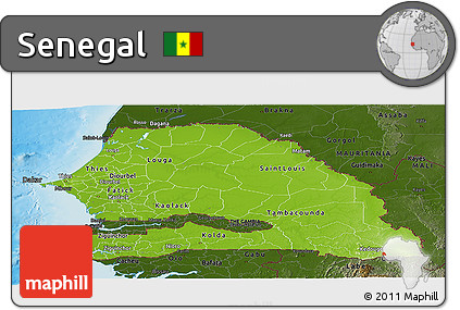 Physical Panoramic Map of Senegal, darken, land only
