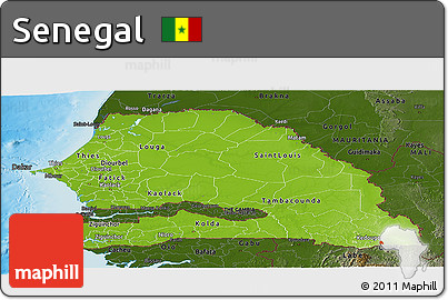 Physical Panoramic Map of Senegal, darken, land only