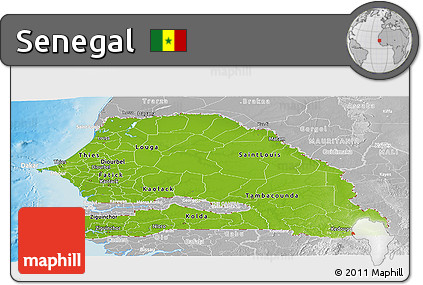 Physical Panoramic Map of Senegal, lighten, desaturated, land only