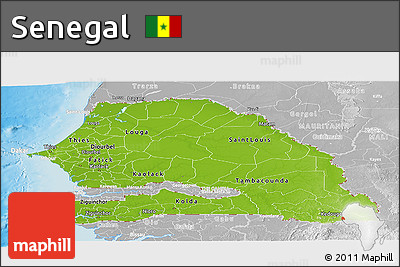 Physical Panoramic Map of Senegal, lighten, desaturated, land only
