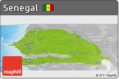 Physical Panoramic Map of Senegal, lighten, desaturated, land only