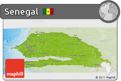 Physical Panoramic Map of Senegal, lighten, land only