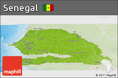 Physical Panoramic Map of Senegal, lighten, land only