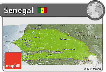 Physical Panoramic Map of Senegal, semi-desaturated
