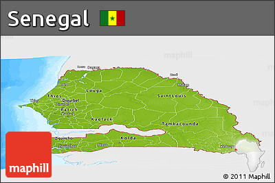 Physical Panoramic Map of Senegal, single color outside, bathymetry sea