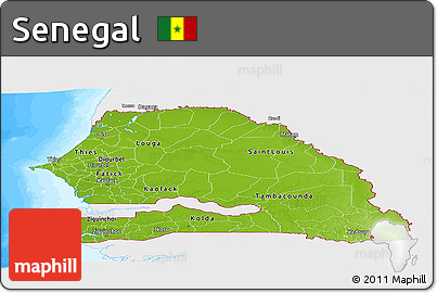 Physical Panoramic Map of Senegal, single color outside, bathymetry sea