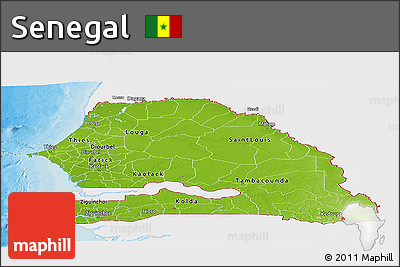 Physical Panoramic Map of Senegal, single color outside, bathymetry sea, shaded relief sea