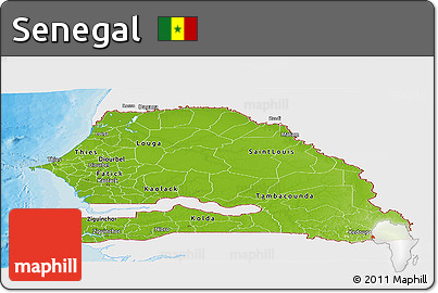Physical Panoramic Map of Senegal, single color outside, bathymetry sea, shaded relief sea