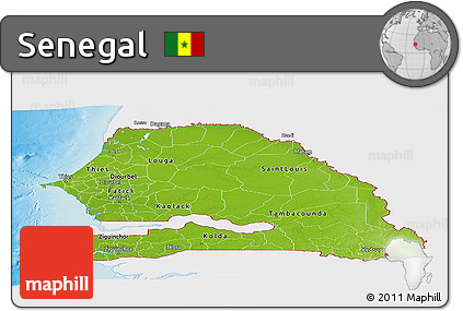 Physical Panoramic Map of Senegal, single color outside