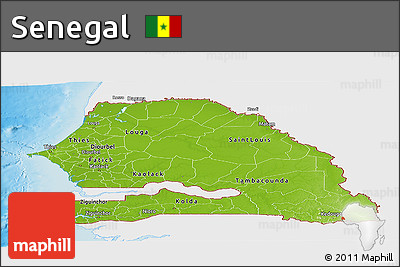 Physical Panoramic Map of Senegal, single color outside