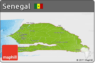 Physical Panoramic Map of Senegal, single color outside