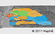 Political Panoramic Map of Senegal, darken, desaturated