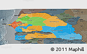 Political Panoramic Map of Senegal, darken, semi-desaturated
