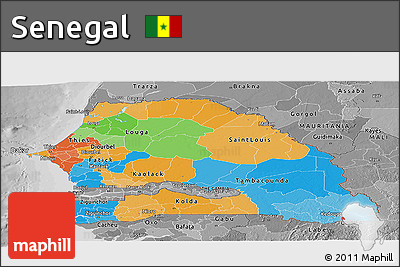 Political Panoramic Map of Senegal, desaturated