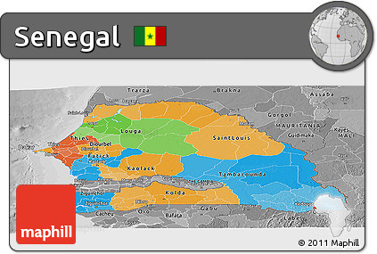 Political Panoramic Map of Senegal, desaturated