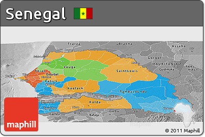 Political Panoramic Map of Senegal, desaturated