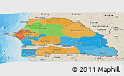 Political Panoramic Map of Senegal, shaded relief outside, bathymetry sea